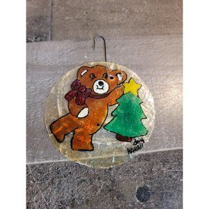 Vintage Stained‎ Teddy bear bow tree ornament xmas
